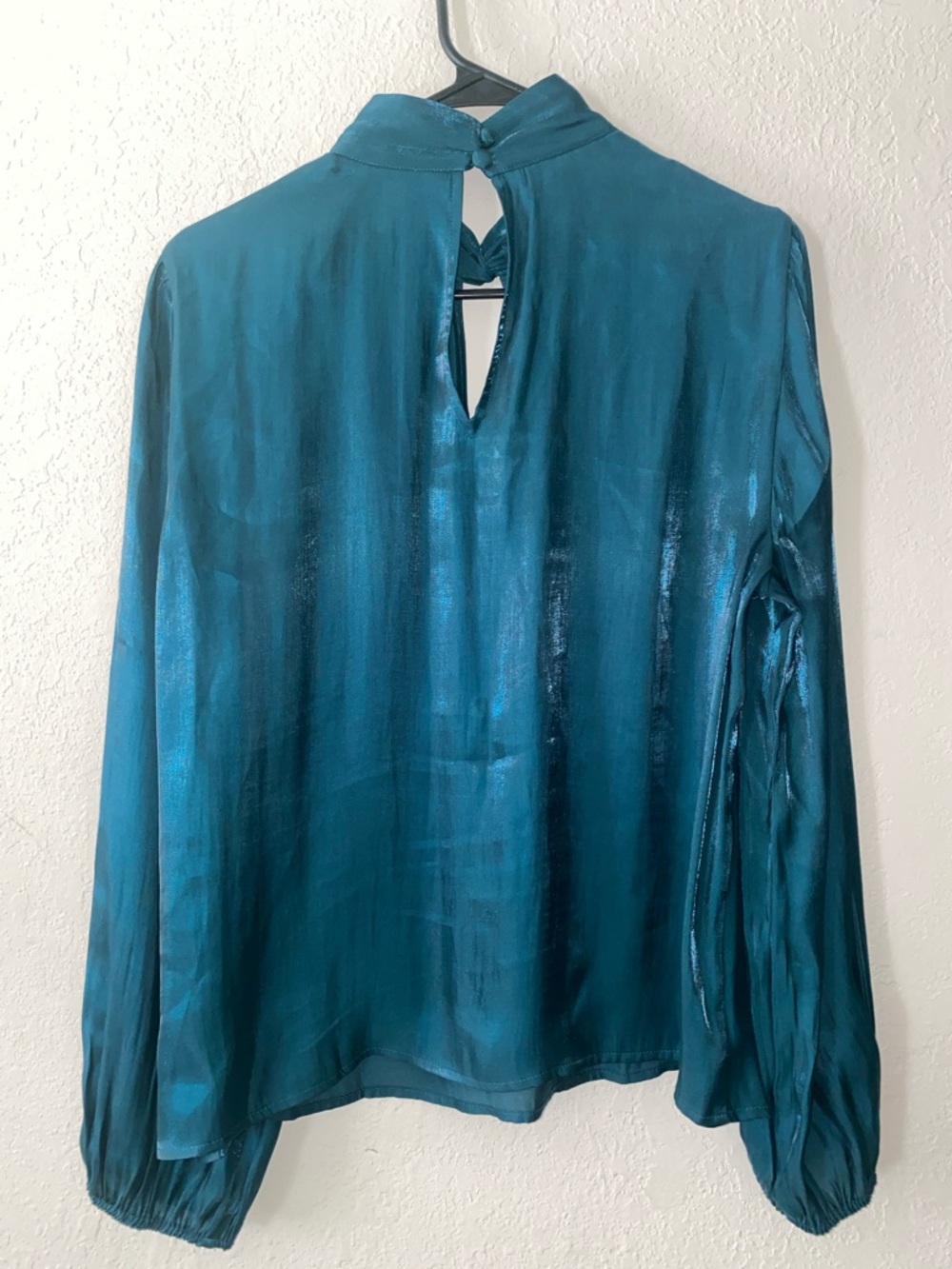 Nine West Teal Green Satin Keyhole Blouse - Picture 9 of 12